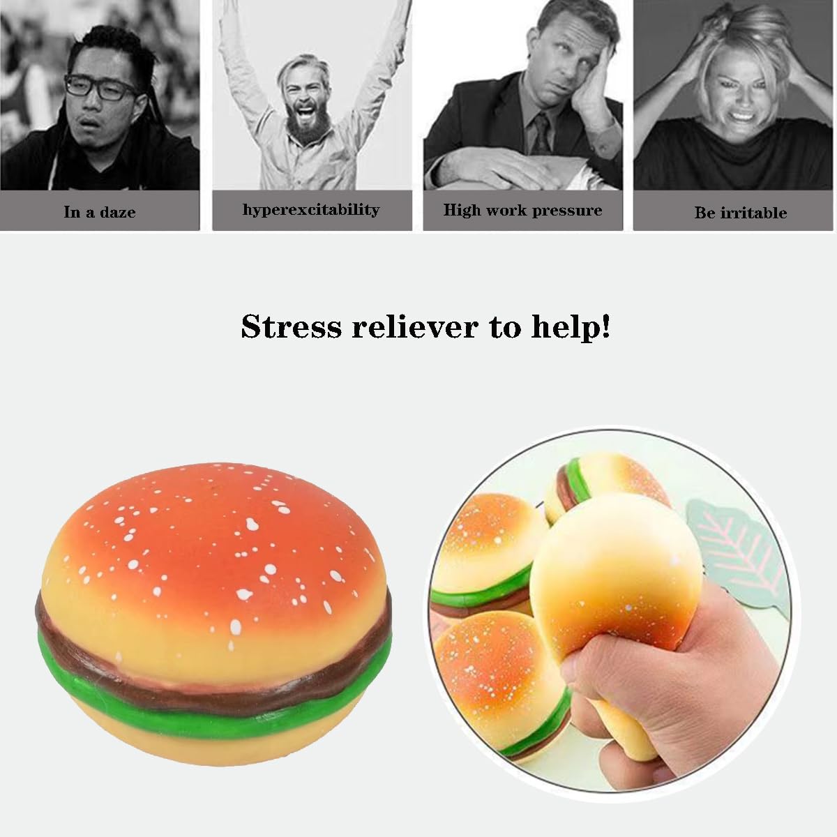 3Pcs Hamburger Stress Relief Toys - Fun Squeeze & Stretch Fidget Toys for Kids, Adults - Perfect for Office, School & Home Relaxation