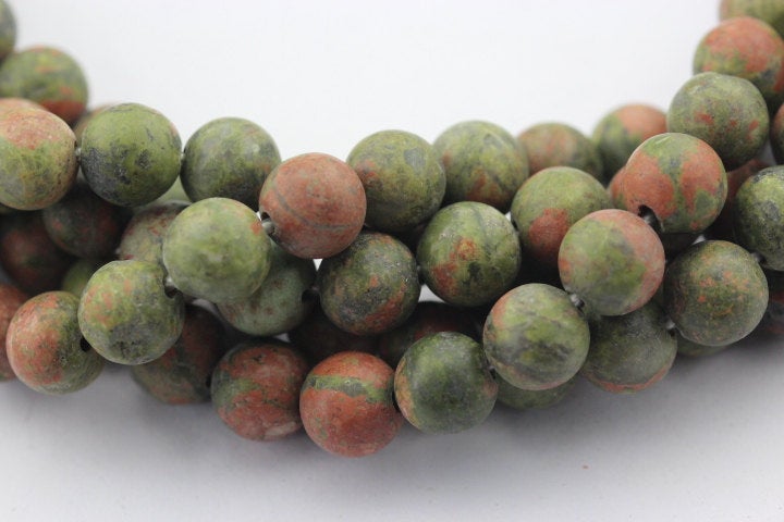 2.0mm Large Hole Unakite Matte Round Beads - 8mm, 10mm, 15.5mm Strands for Jewelry Making, DIY Crafts, and Beading Projects