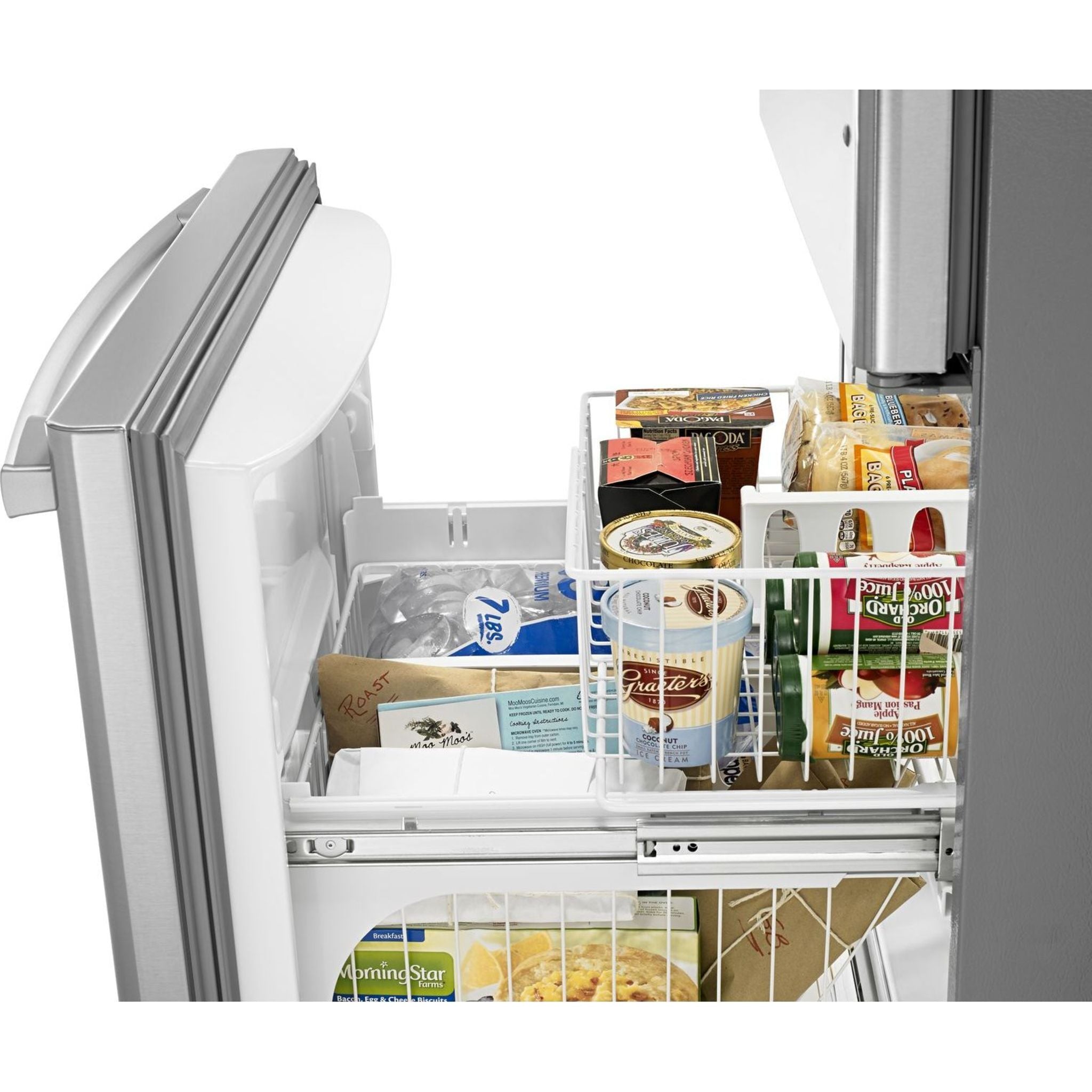 Amana Bottom Mount Refrigerator (ABB1924BRM) - 24.5 Cu. Ft. Stainless Steel French Door Fridge with Adjustable Shelves & Humidity-Controlled Crispers - Perfect for Modern Kitchens & Open Floor Plans