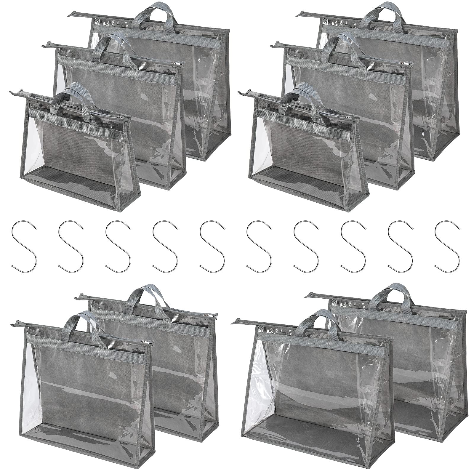 CINPIUK 10-Piece Clear Handbag Storage Organizer Set - Dustproof Purse Protector Bags with Hooks for Closet Organization (Grey) - Perfect for Travel, Home Storage & Luxury Bag Protection