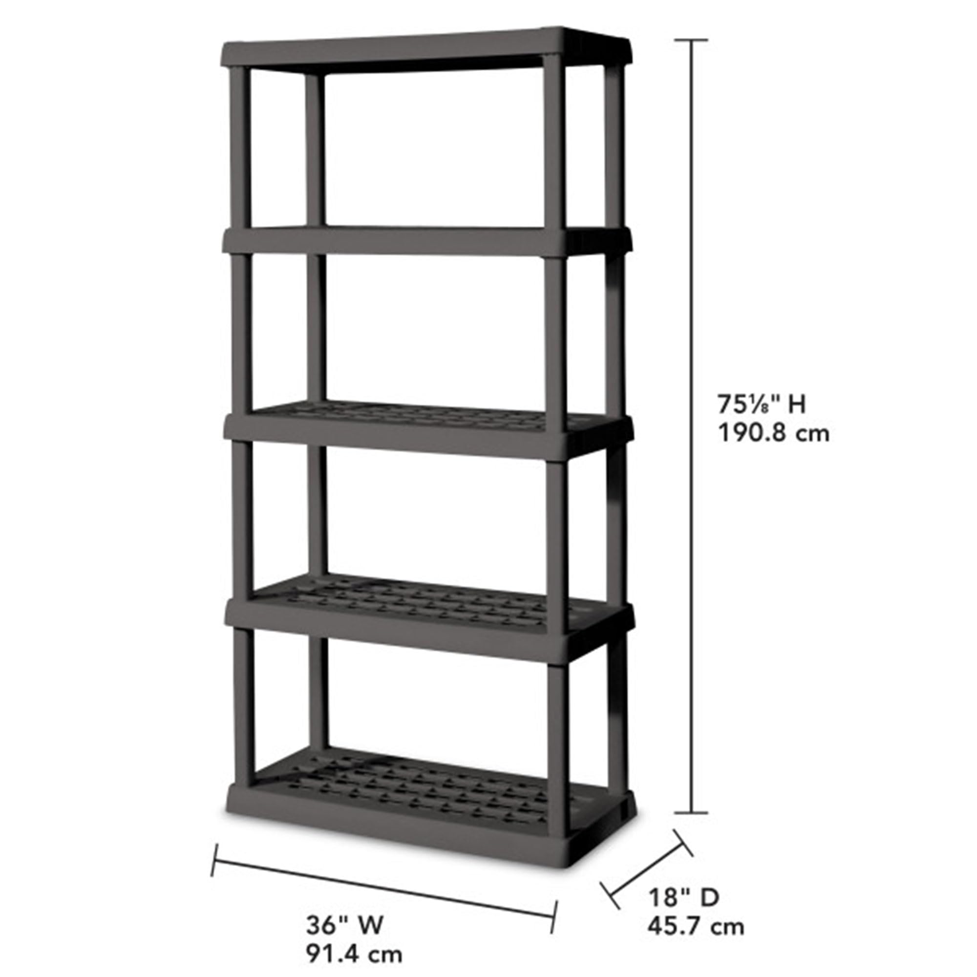 Sterilite 5-Tier Heavy Duty Plastic Storage Shelves - Easy Assembly Garage, Basement, Attic Organizer - 2 Pack Gray Shelving Unit for Home Storage & Organization