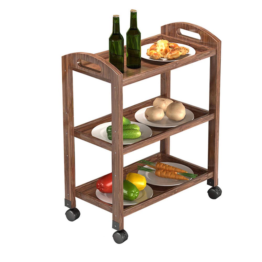 3-Tier Wooden Kitchen Cart - Sturdy Shelf for Hot Pot Restaurant, Fruits, Vegetables & Kitchen Storage - Brown - Perfect for Home, Restaurant & Commercial Use