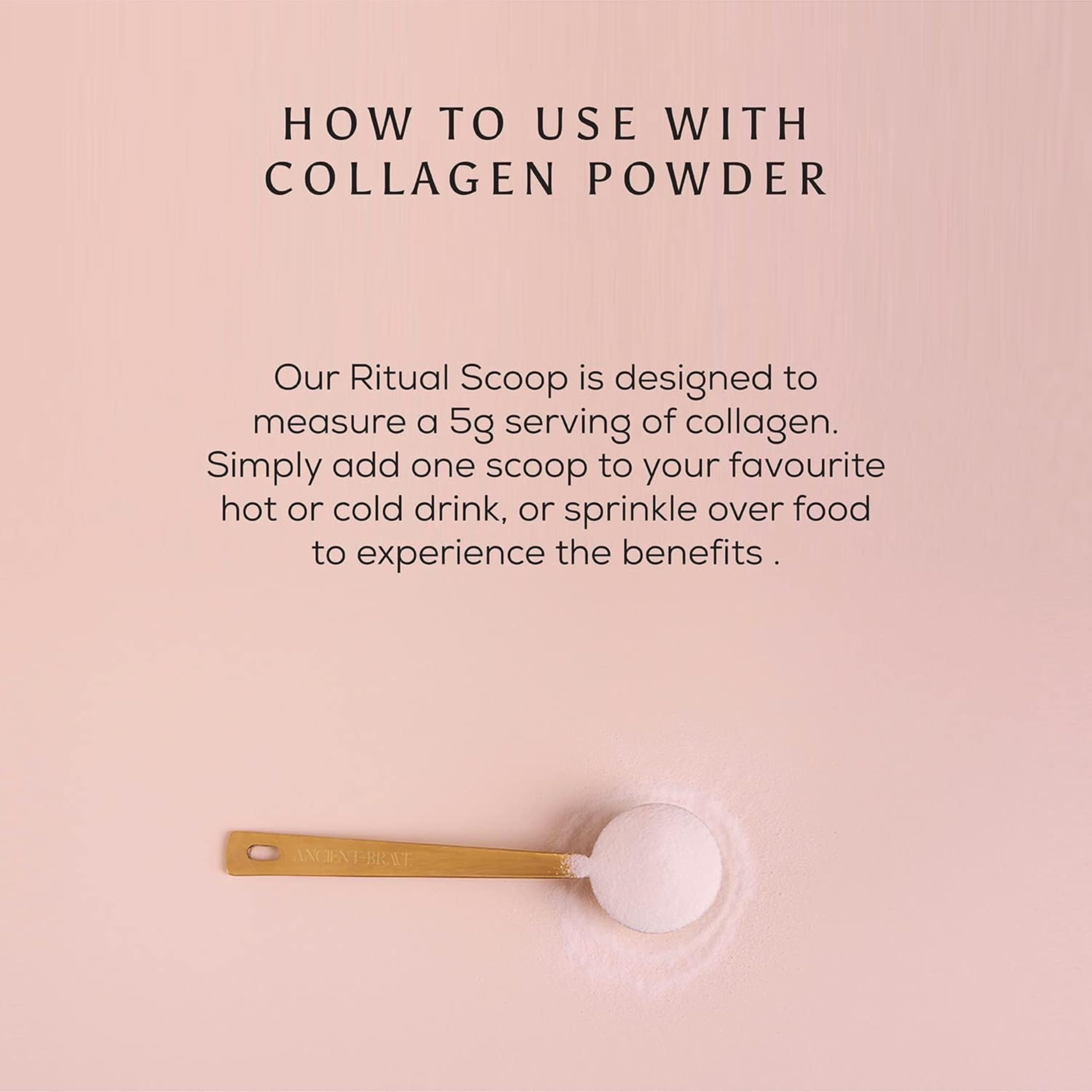 Ancient + Brave - Gold Stainless Steel Ritual Scoop Measuring Spoon for Collagen Supplements & Powders - Precise Approximate Measure - Elegant Gift Box Included - Perfect for Coffee, Tea, Protein Shakes & Baking