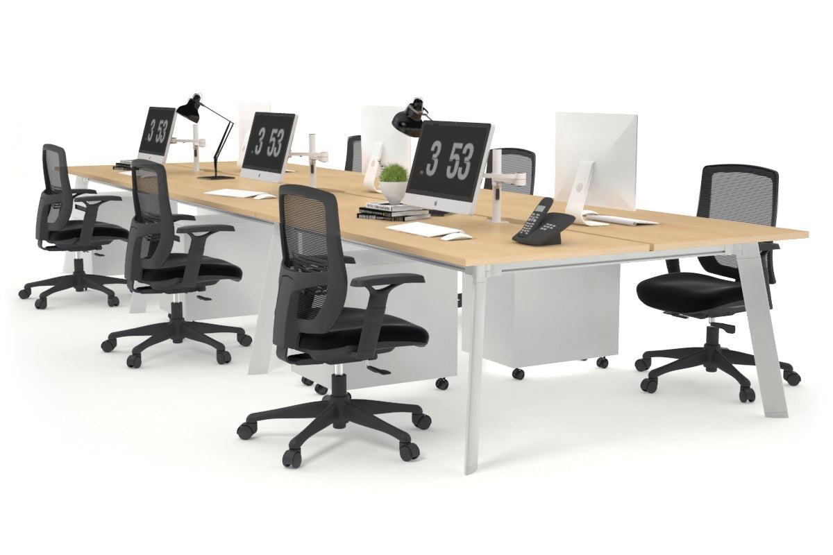 6-Person Workstation with White Frame - 1400L x 800W Office Desk with Cable Management | Perfect for Team Collaboration & Open Office Spaces