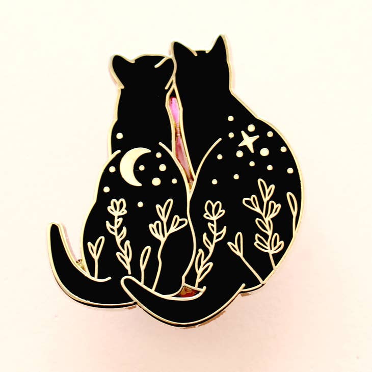 Black Cat Stargazing Enamel Pin - Cute Astronomy Cat Brooch for Backpacks, Jackets & Gifts | Space Lover Accessories