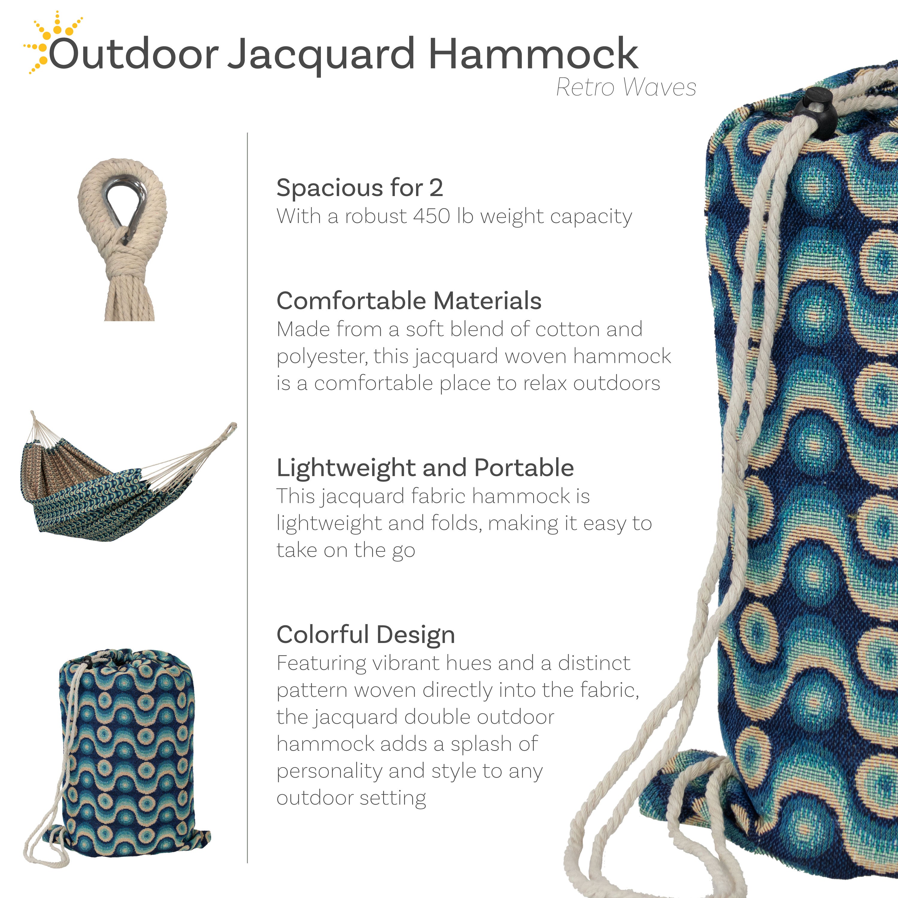 Premium Sunnydaze Jacquard Double Outdoor Hammock - Heavy Duty 450lb Capacity, Weather-Resistant Fabric for Backyard, Camping & Beach Relaxation