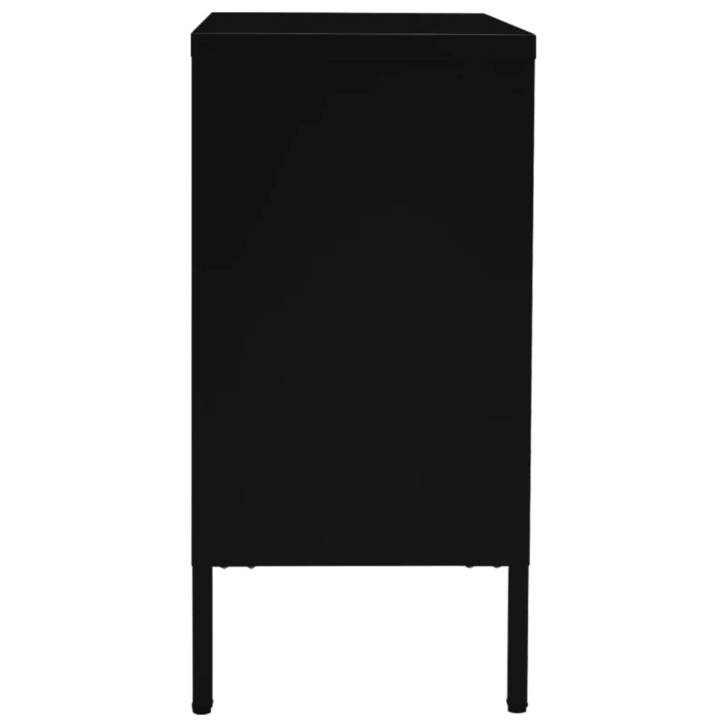 Modern Black Sideboard with Adjustable Shelf & 3 Drawers - Steel & Tempered Glass Storage Cabinet for Living Room, Bedroom, or Office Organization