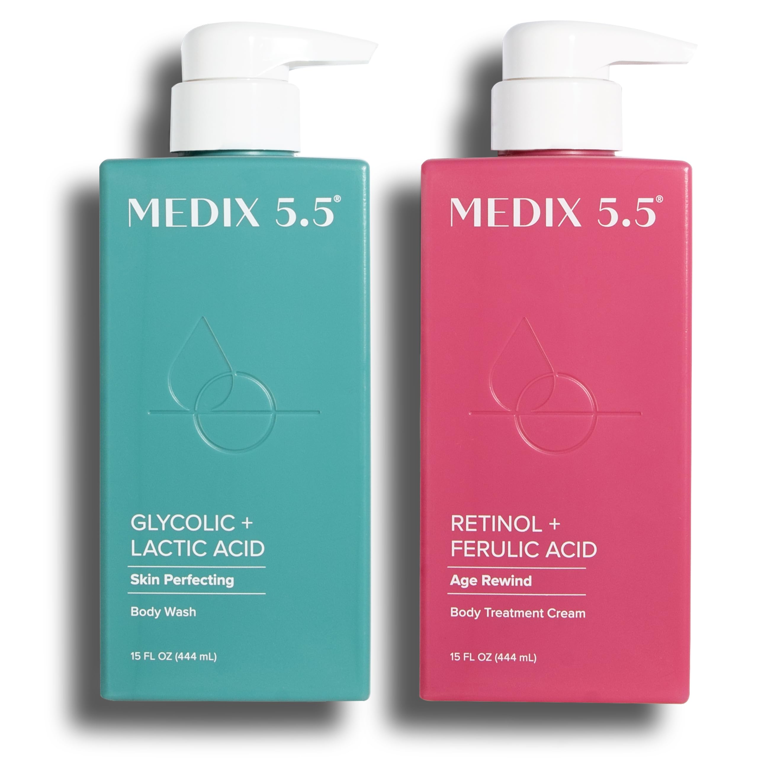 Medix 5.5 Retinol Age Rewind Body Treatment Cream & Glycolic Acid Exfoliating Body Wash Set - Anti-Aging Skincare Duo for Smooth, Youthful Skin | Perfect for Nighttime Routine & Dry Skin Care