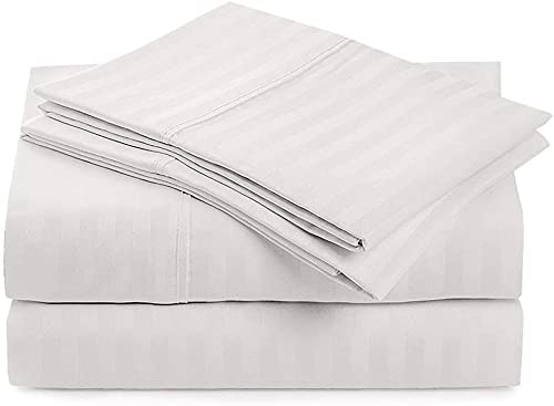 Premium 100% Cotton 400 Thread Count Twin Sleeper Sofa Bed Sheet Set - White Stripe Design - 4-Piece Set for 8