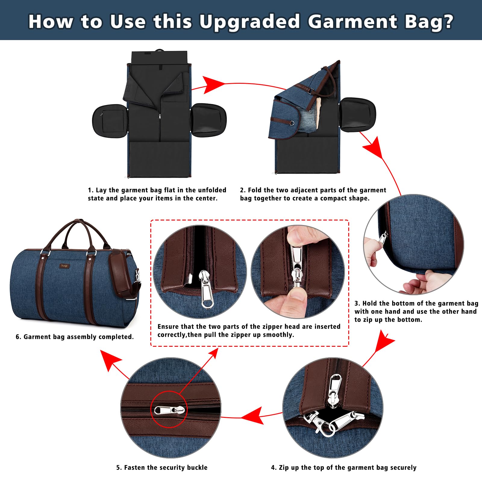 2-in-1 Convertible Travel Garment Duffle Bag Set for Men & Women - Large Carry-On Hanging Suit Dress Clothes Organizer with Detachable Crossbody Bag (4-Piece Set) | Perfect for Business Trips, Weekend Getaways & Gym Workouts