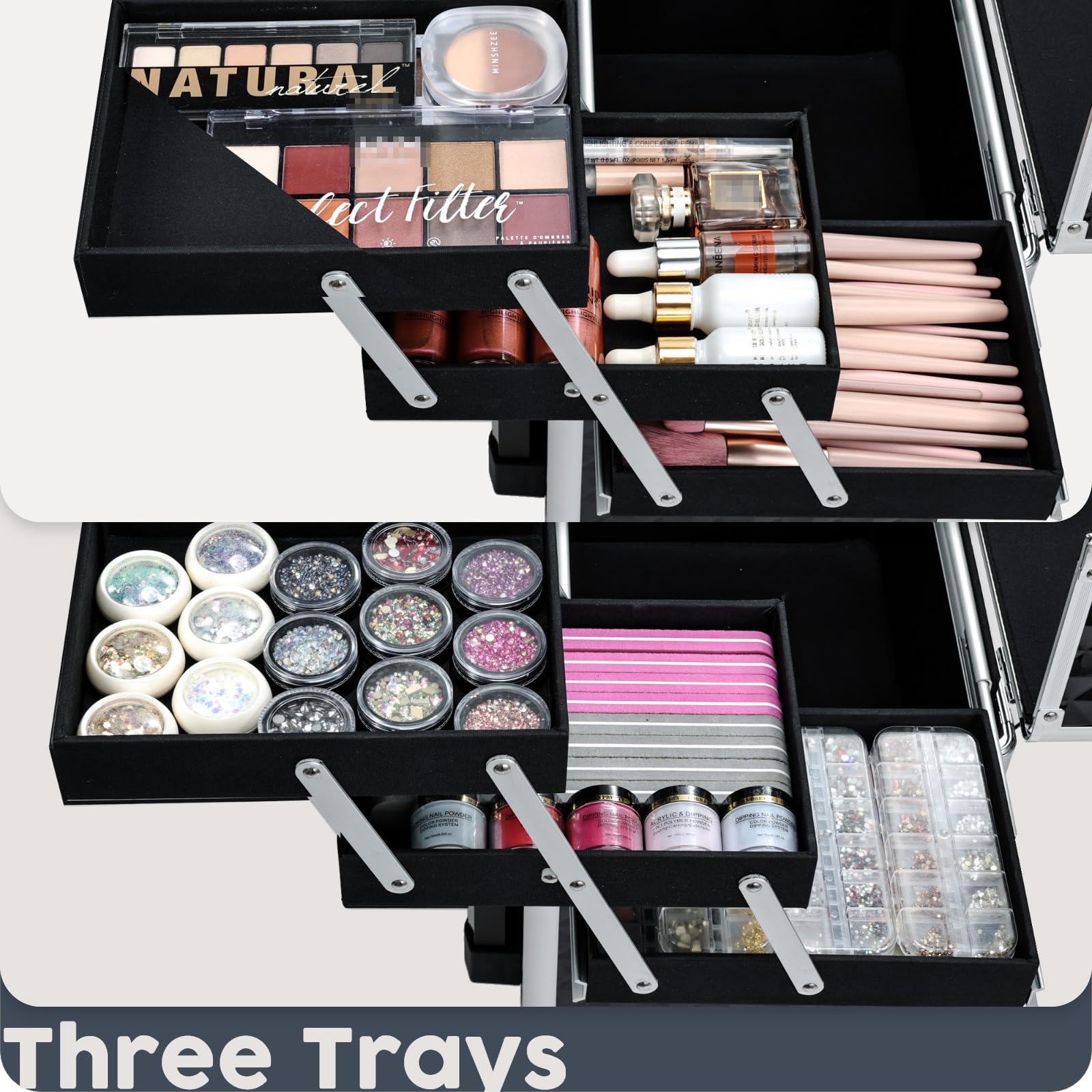Professional Rolling Makeup Case with 4 Sliding Drawers & Wheels - Portable Cosmetic Trolley for Travel, Salon & Barber - Ideal for Cosmetologists, Nail Techs & Hairstylists (Black) | Perfect for Mobile Beauty Services, Makeup Artists On-The-Go & Salon Organization