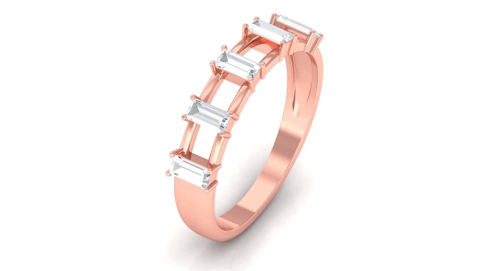Certified Moissanite Eternity Band for Women - 14K Solid Gold Baguette Cut Half Eternity Ring with Prong Setting (D Color VS1 Clarity, 3/4 CT Total Weight) | Perfect for Weddings, Anniversaries & Special Occasions