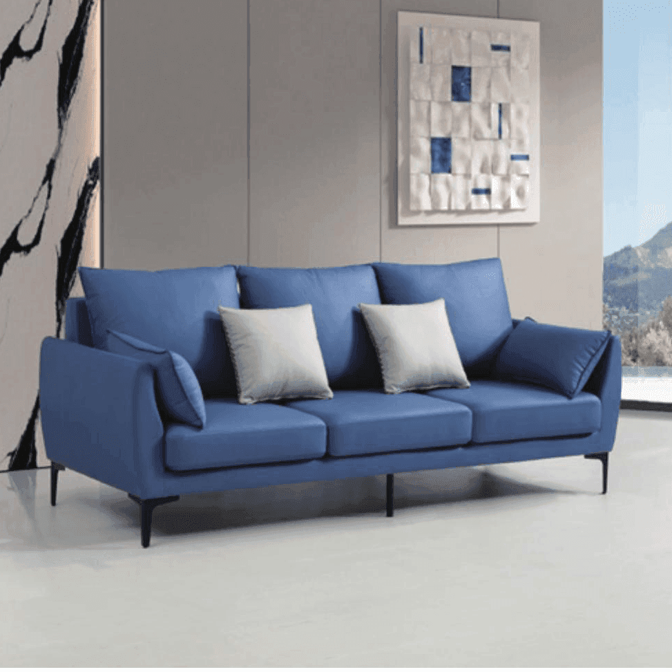 Premium Fonda Blue Leathaire 3-Seater Sofa - Genuine Leather Upholstery, Modern Living Room Furniture for Comfortable Home & Office Use