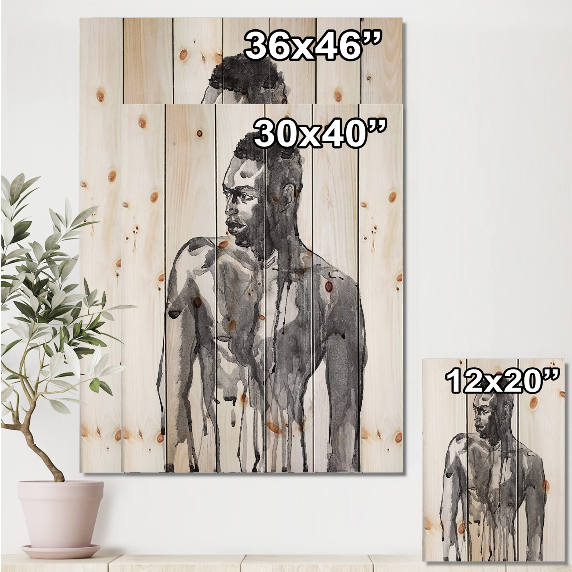 African Man Portrait Wood Wall Art - Modern Black Pine Decor for Living Room