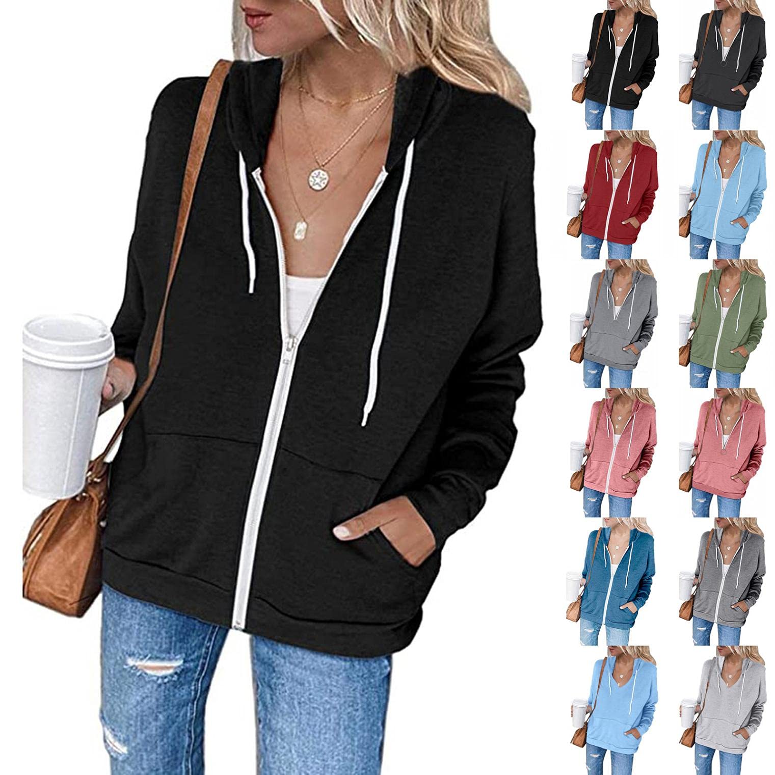 Women's Lightweight Zip-Up Hoodie - Long Sleeve Color Block Hooded Sweatshirt Jacket | Perfect for Casual Wear, Gym, and Outdoor Activities