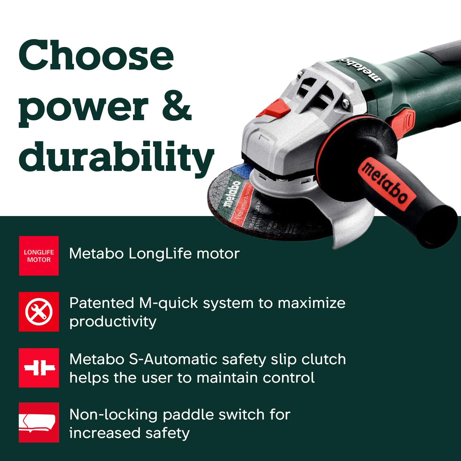Metabo 4.5-Inch & 5-Inch Angle Grinder - 11,000 RPM, 11.0 Amp Motor with Non-Locking Paddle Switch - Professional Metal Cutting, Grinding & Polishing Tool for Construction, Welding & DIY Projects