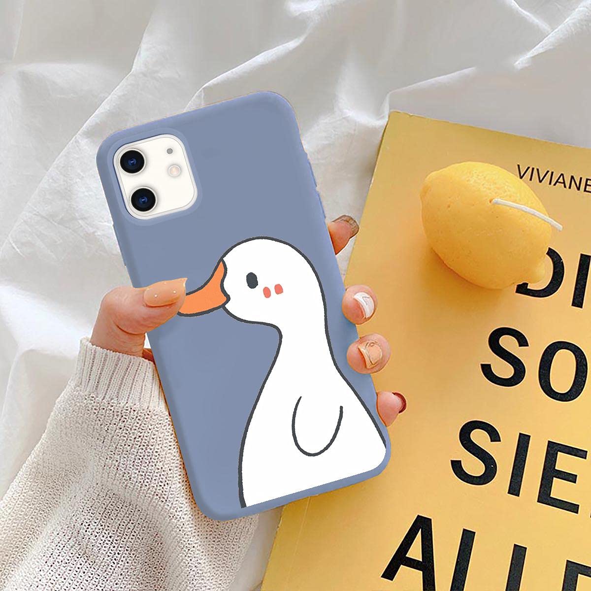 Cute Cartoon Duck iPhone 12 Mini Case - Kawaii Animal Blue Liquid Silicone Soft Gel Rubber Phone Cover for Women & Girls | Perfect Gift for Birthday, Valentine's Day & Everyday Protection