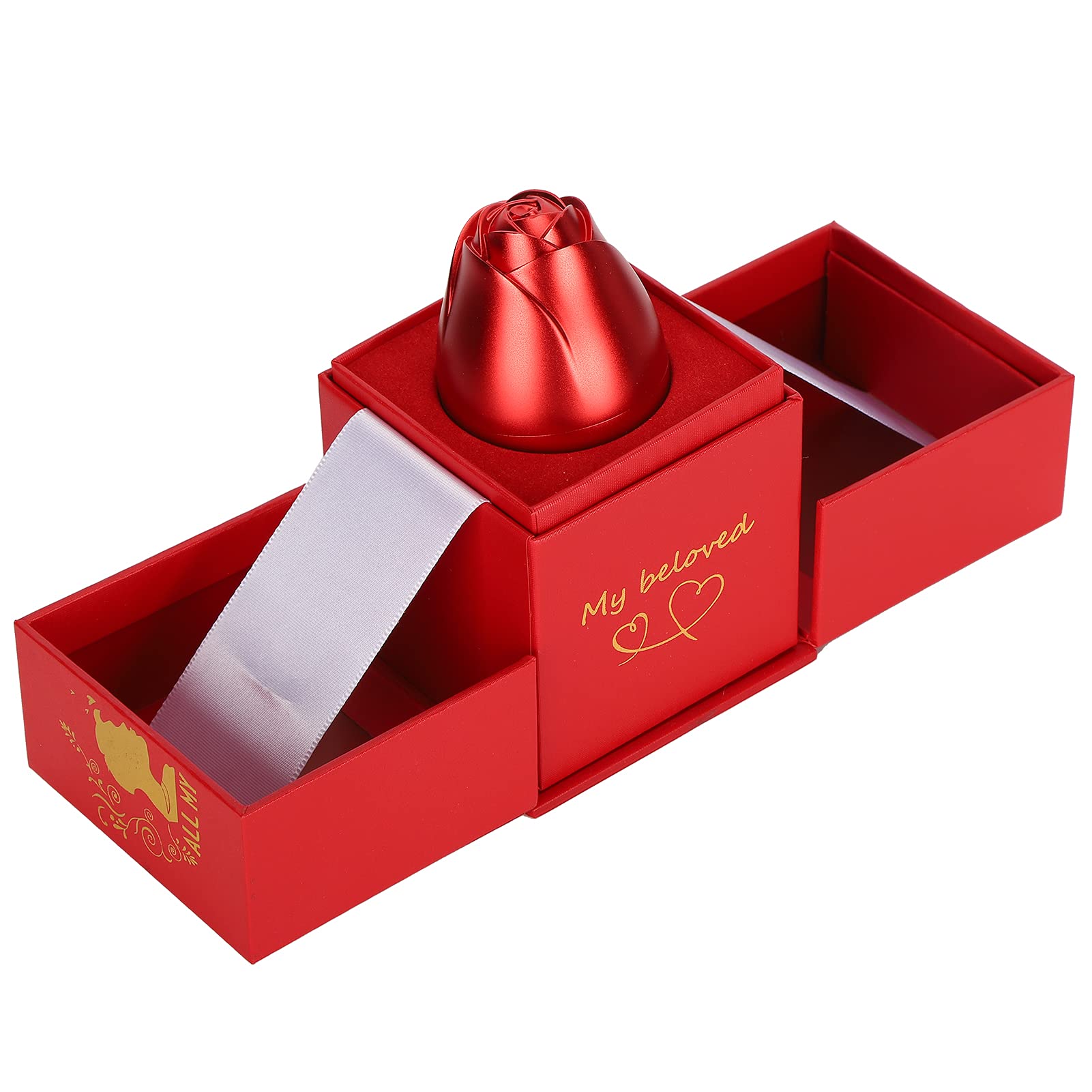 Elegant Rose-Shaped Jewelry Box with Necklace Pendant - Red Alloy Ring Case for Wedding, Engagement & Anniversary Gifts | Perfect for Bridal Jewelry Storage & Proposal Presentation