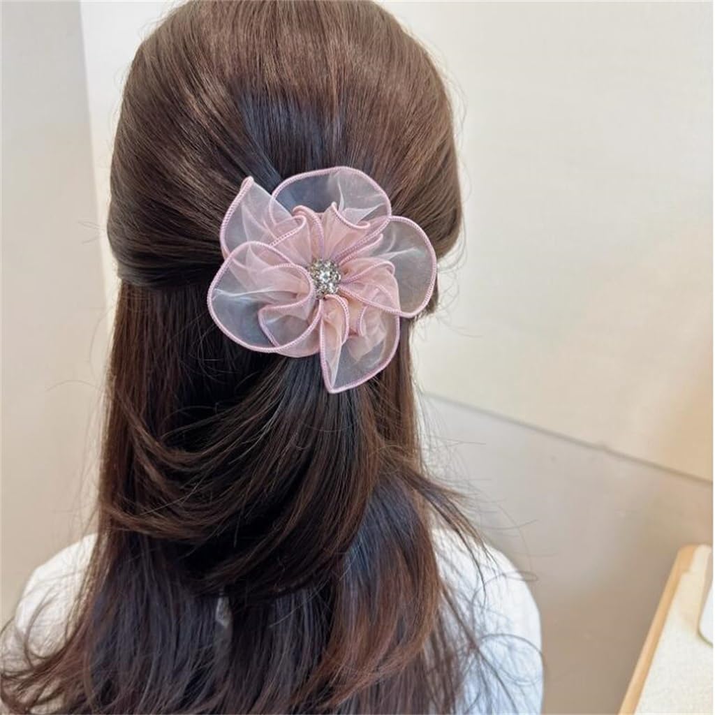 2 Sets Elegant Mesh Rhinestone Hair Accessories - Flower Hair Loops, Tie Hair Ropes & Headbands for Women & Girls | Perfect for Weddings, Parties & Daily Styling