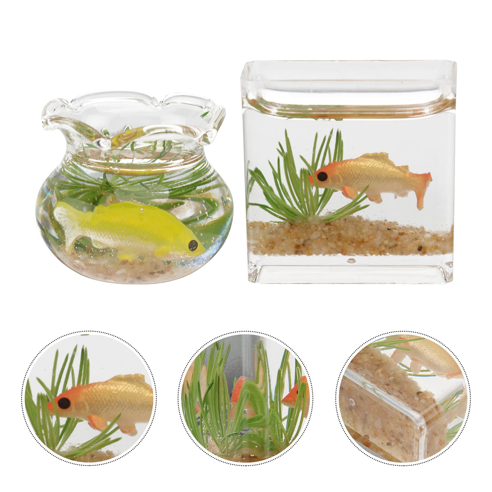 Yardwe 2-Pack Miniature Fish Tank Decor - Gold Trim Glass Bowl Aquarium Model for Home, Office Desk, Kids Playhouse | Perfect for Tabletop Decoration, Fairy Garden, and Miniature House Displays