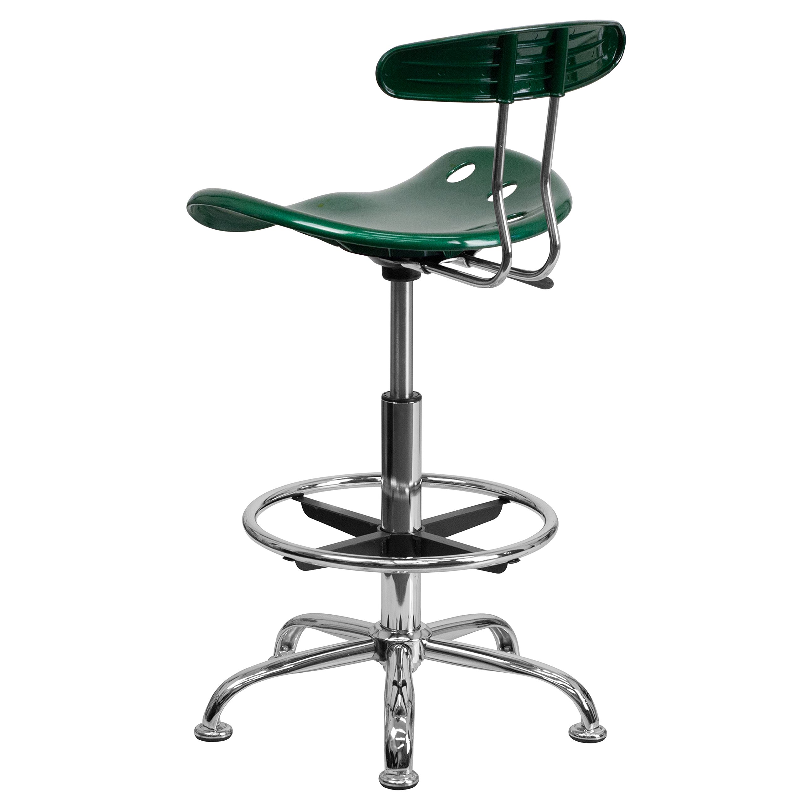 Flash Furniture Bradley Vibrant Green & Chrome Drafting Stool with Tractor Seat - Adjustable Height Office Stool for Drafting Table, Bar Counter, or Home Office Workspace
