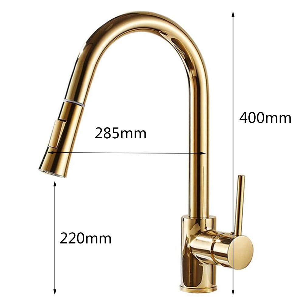 Gold Pull Down Kitchen Faucet with Sprayer - 360° Rotating Brass Single Hole Faucet for Hot & Cold Water - Perfect for Modern Kitchens & Food Prep Areas