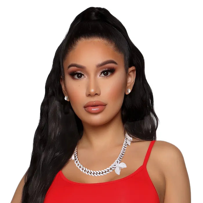 Women's Cubic Zirconia Silver Butterfly Cuban Chain Necklace & Bracelet Set - Elegant Jewelry for Parties, Weddings & Special Occasions