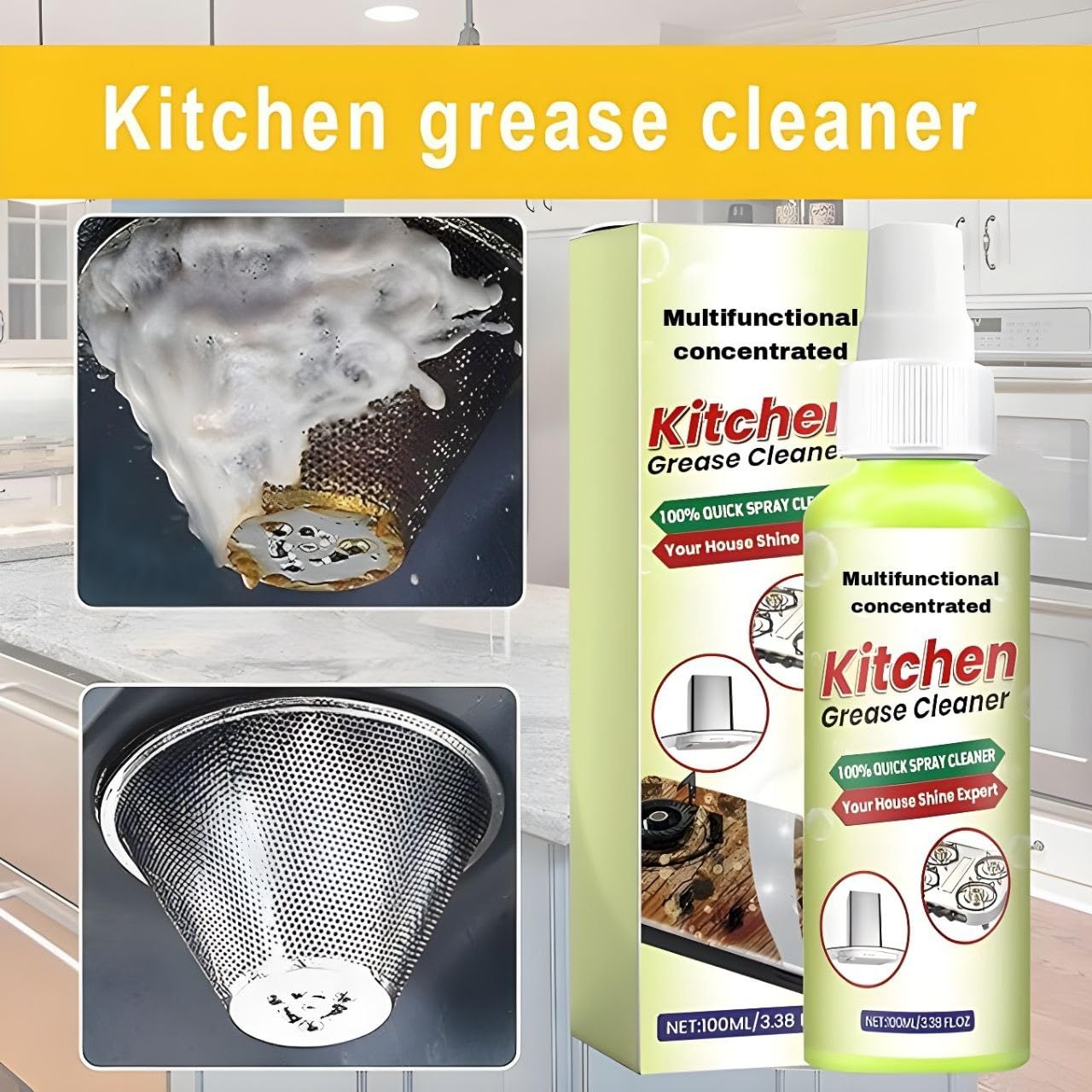 Multifunctional Concentrated Cleansing Lotion - High-Performance Kitchen & Bathroom Cleaner (110ml) | Perfect for Stain Removal, Grease Cutting & Surface Disinfection