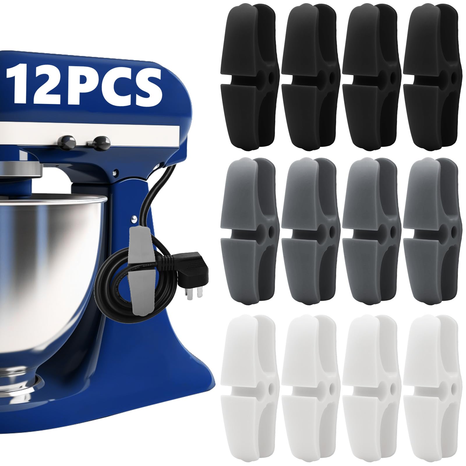 12-Pack Cord Organizer for Appliances - 3 Colors Stick-On Cable Winder & Holder for Air Fryer, Coffee Maker, Blender - Perfect for Kitchen Counter Organization & Small Appliance Storage