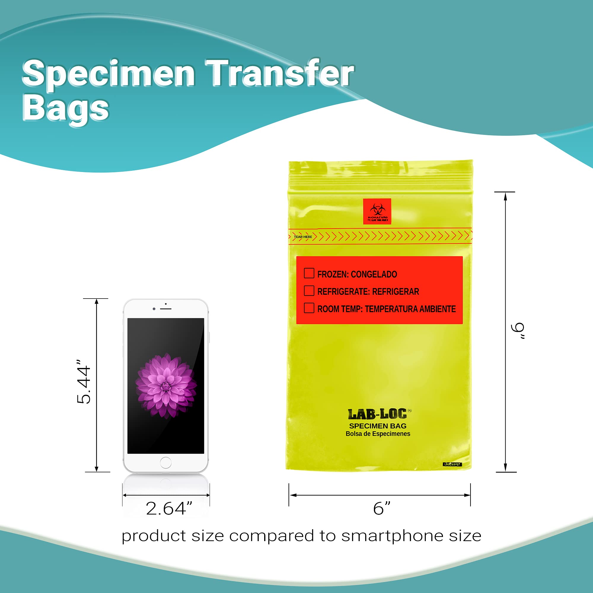 APQ 1000 Pack 6x9 Inch Yellow Specimen Transfer Bags with Zipper - 1.75 Mil Thick Polyethylene Seal Top Plastic Bags for Medical Use, Laboratory, Hospital & Infirmary - Removable Biohazard Symbol - Ideal for Specimen Collection, Storage & Transportation