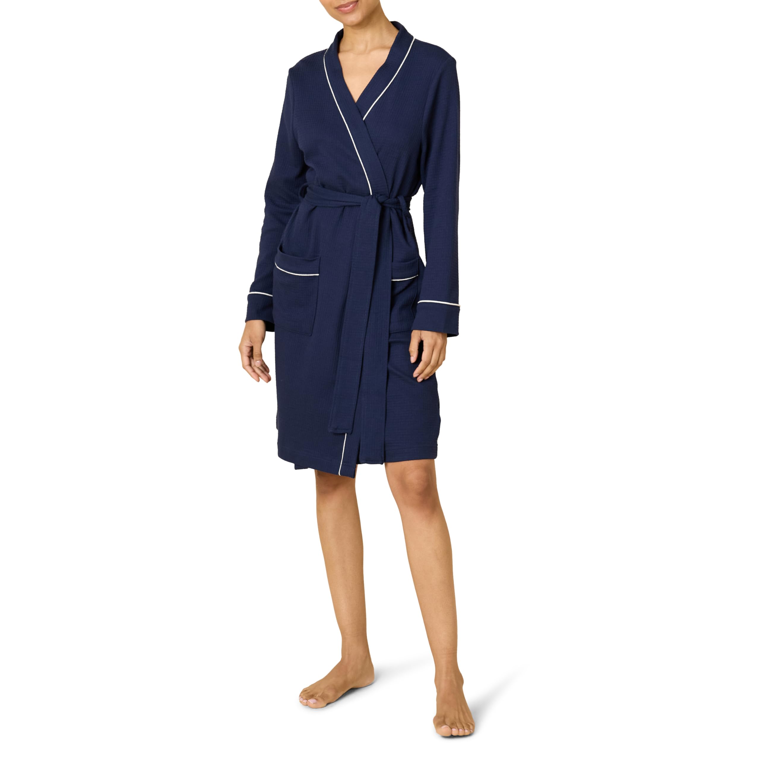 Amazon Essentials Women's Lightweight Waffle Mid-Length Robe - Plus Size Options | Soft & Breathable Bathrobe for Spa, Lounge & Relaxation at Home