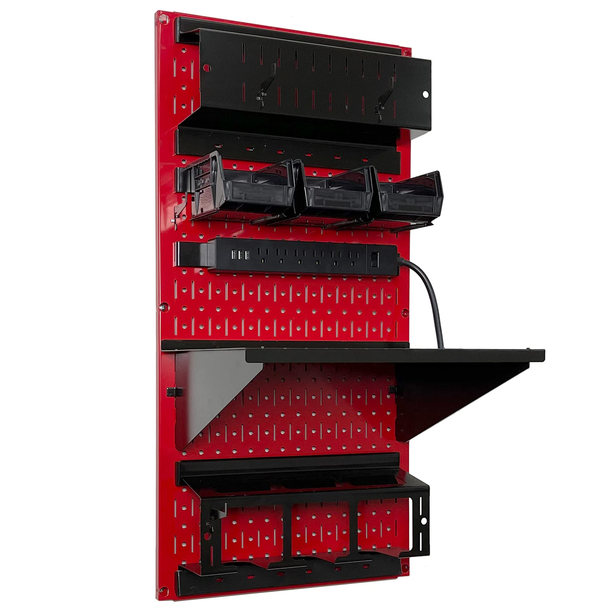 Wall Control Power Tool Storage Organizer Kit - 16”x32” Metal Pegboard with Drill Holder & Charging Station | Heavy-Duty Workshop Organization System (Red) | Perfect for Garage, Shed & DIY Workspace