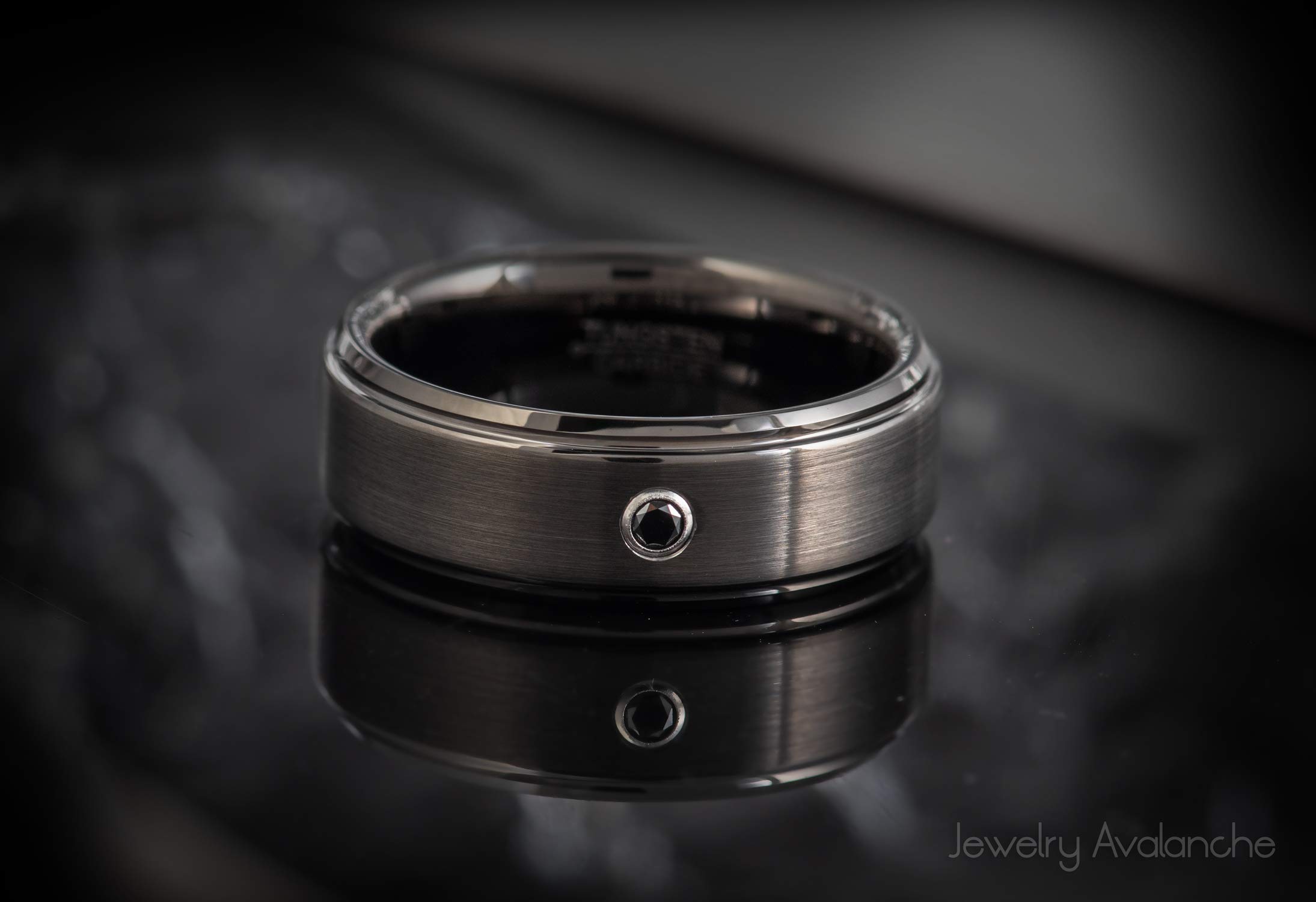 Gunmetal Tungsten Carbide Wedding Band with 0.07ctw Black Diamond - Brushed Comfort Fit Men's Anniversary Ring - Perfect for Weddings, Engagements & Special Occasions