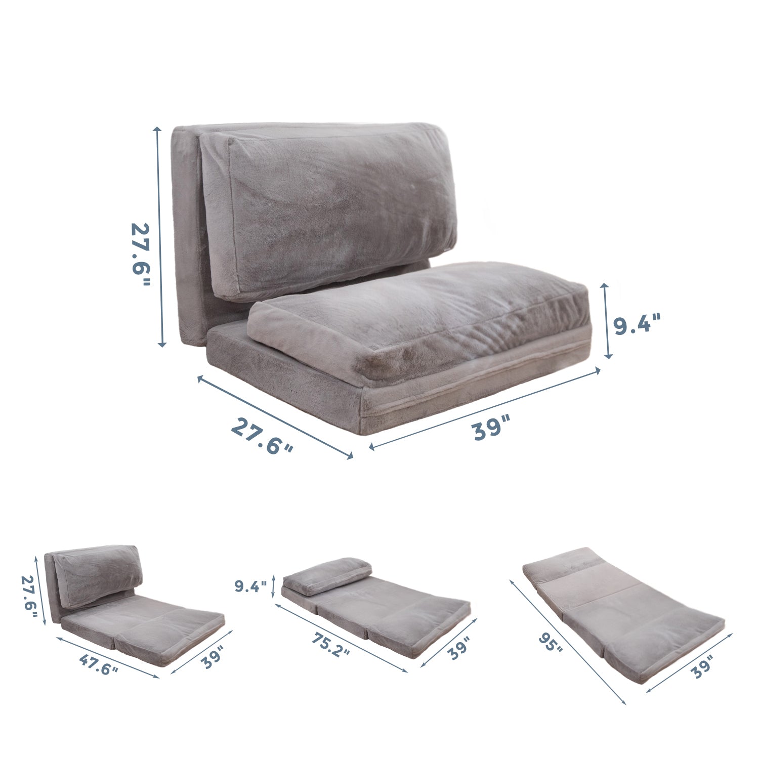 MAXYOYO Bean Bag Folding Sofa Bed - Extra Thick Floor Mattress with Washable Faux Fur Cover | Perfect for Living Room, Bedroom, Dorm & Game Room Lounging