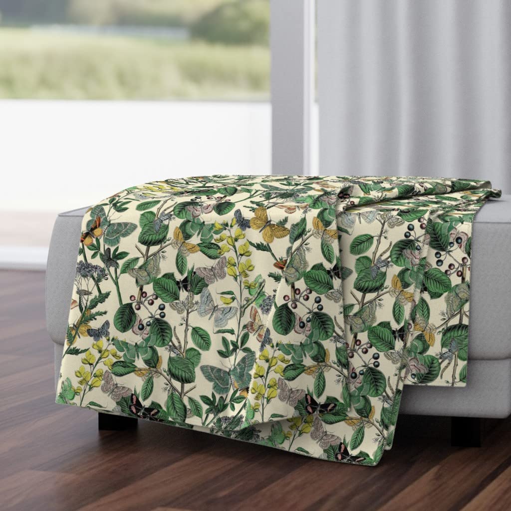 Soft Plush Minky Throw Blanket 50x70 Inches - Spring Butterfly Garden Floral Botanical Print Victorian Style Blanket for Bed, Sofa & Nursery Decor
