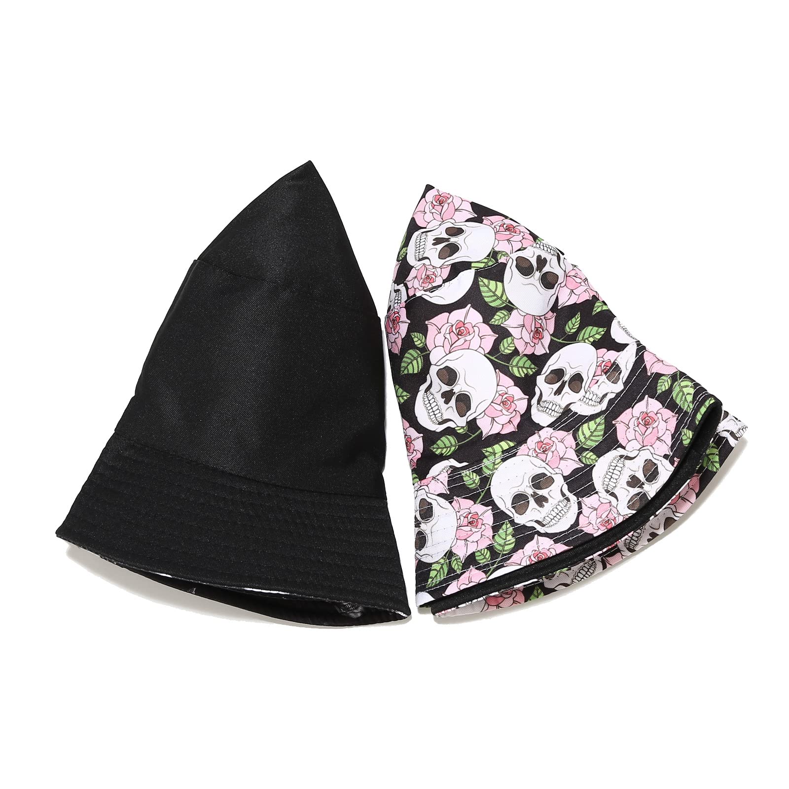 Skull Print Bucket Hat - Funny Halloween & Fishing Cap - Reversible Packable Sun Hat for Women & Men - Perfect for Halloween Costumes, Beach Trips & Outdoor Activities