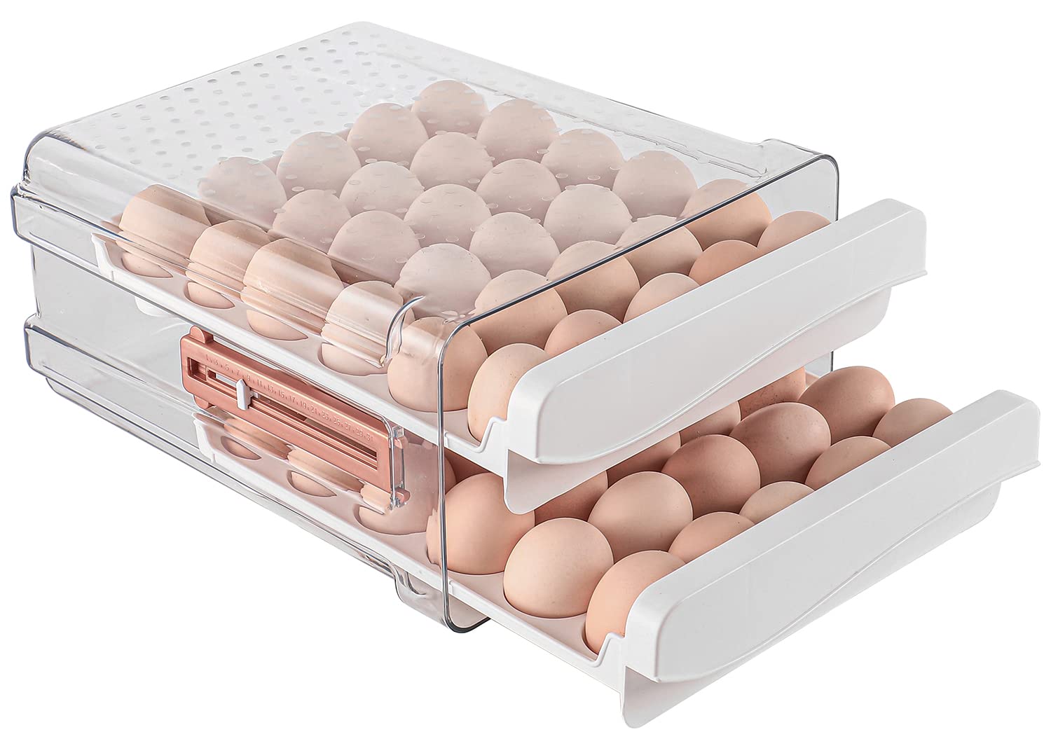 Sooyee 60-Count Refrigerator Egg Storage Container - 2-Tier Clear Plastic Egg Holder for Fridge, Space-Saving Egg Organizer for Kitchen - Perfect for Farm Fresh Eggs, Meal Prep & Breakfast Organization