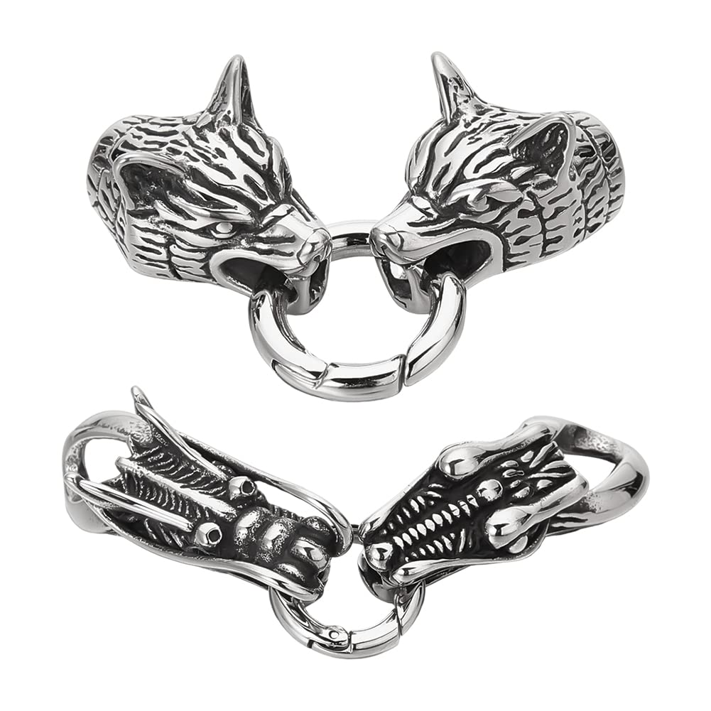 UNICRAFTALE 2 Sets Tibetan Style 304 Stainless Steel Spring Gate Rings - Antique Silver Wolf & Dragon Head O Rings, Cord Ends Clasps for Leather Bracelet Making, Jewelry Crafting Supplies - Perfect for DIY Boho Jewelry, Friendship Bracelets & Handmade Accessories