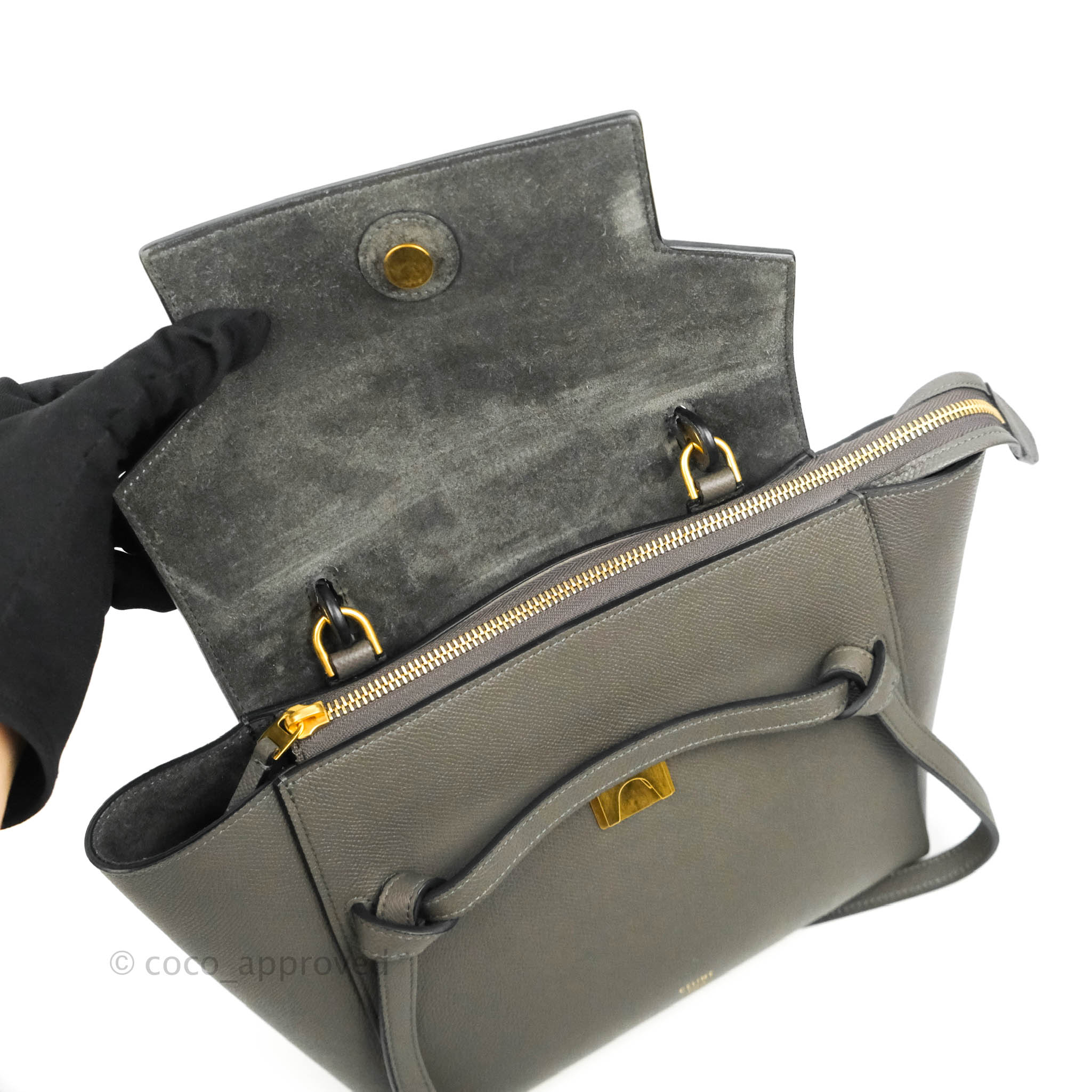 Celine Micro Belt Bag in Grey Grained Calfskin with Gold Hardware - Perfect for Work, Travel & Everyday Luxury