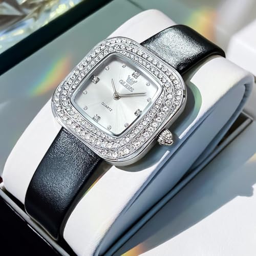 black Leather silver watch
