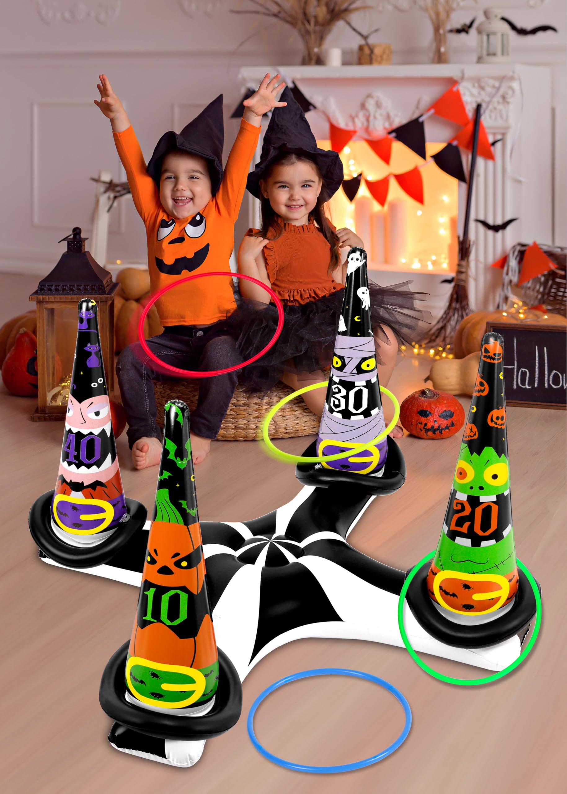 90Shine Inflatable Witch Hat Ring Toss Game for Halloween Party - Fun Indoor/Outdoor Game for Kids & Adults