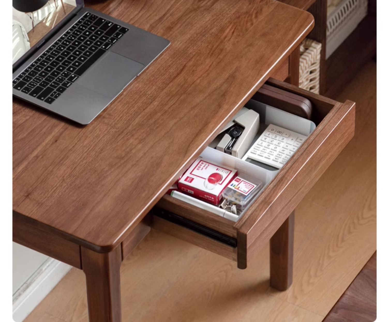 Premium Black Walnut Solid Wood Writing Desk with 3 Drawers - Modern Home Office Furniture for Study, Work & Remote Workspace