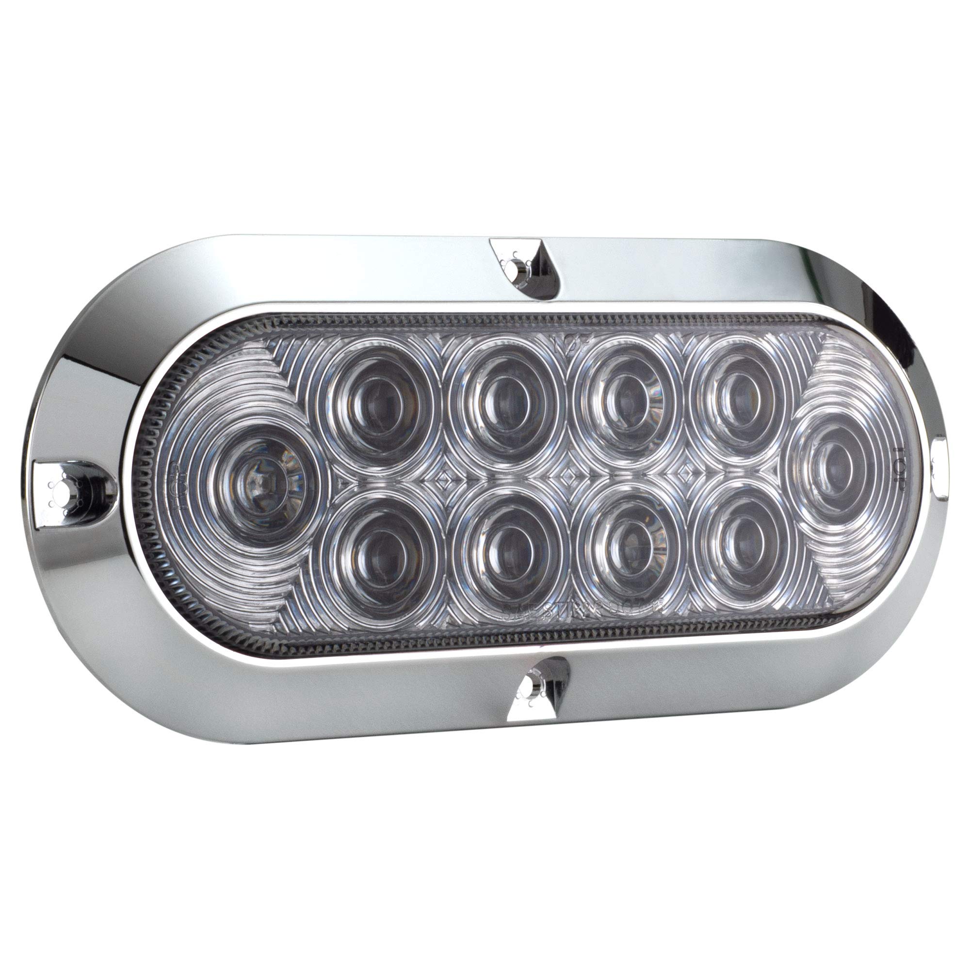 12 Pack Long Haul Clear/Red 6 Inch Oval Surface Mount LED Stop Tail Turn Lights with Chrome Bezel - Perfect for Trucks, Trailers & RVs | Durable, Bright & Weatherproof
