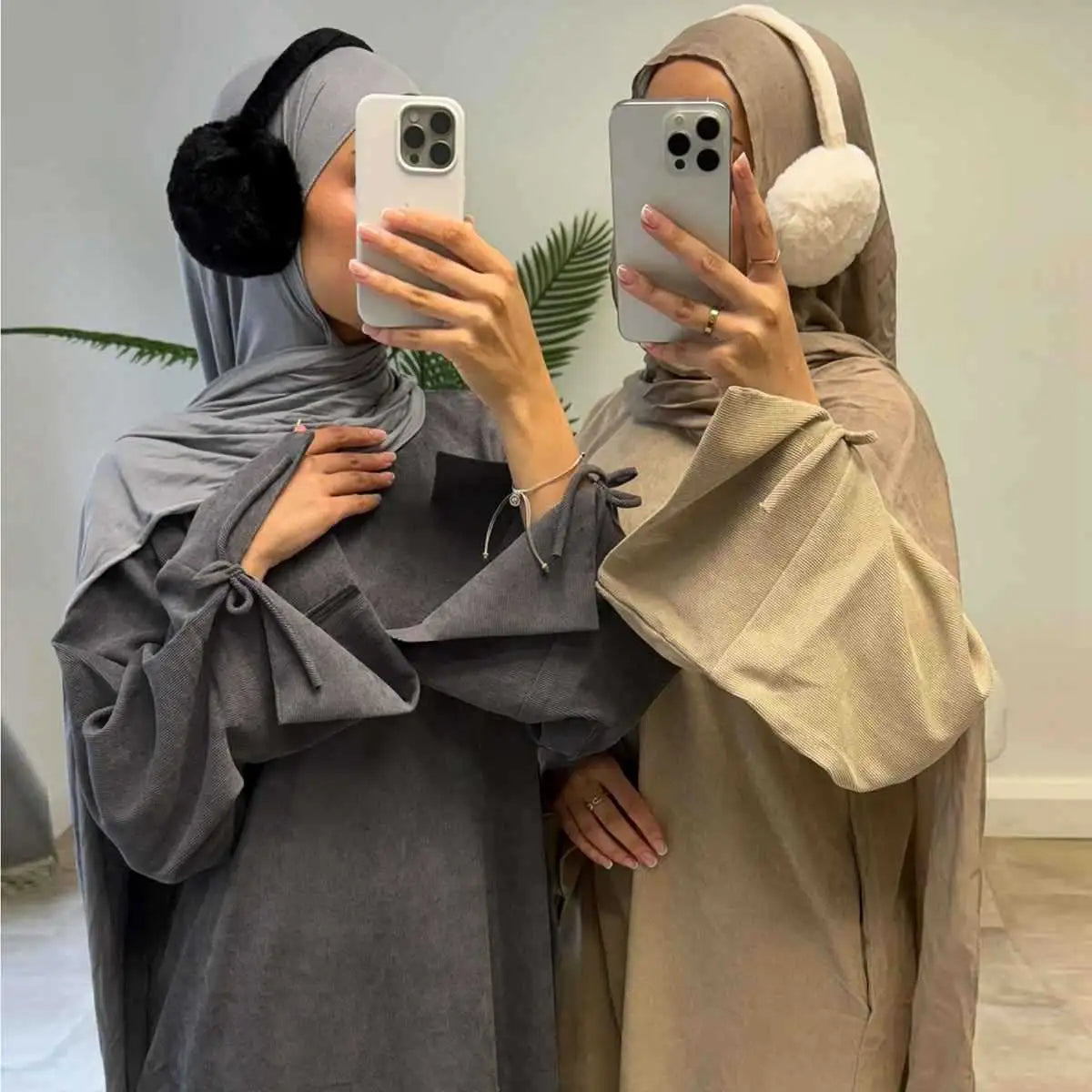 Elegant Bowknot Cuff Corduroy Abaya Dress for Women - Winter & Fall Long Sleeve Maxi Dress #24925 | Perfect for Modest Fashion, Prayer, and Special Occasions