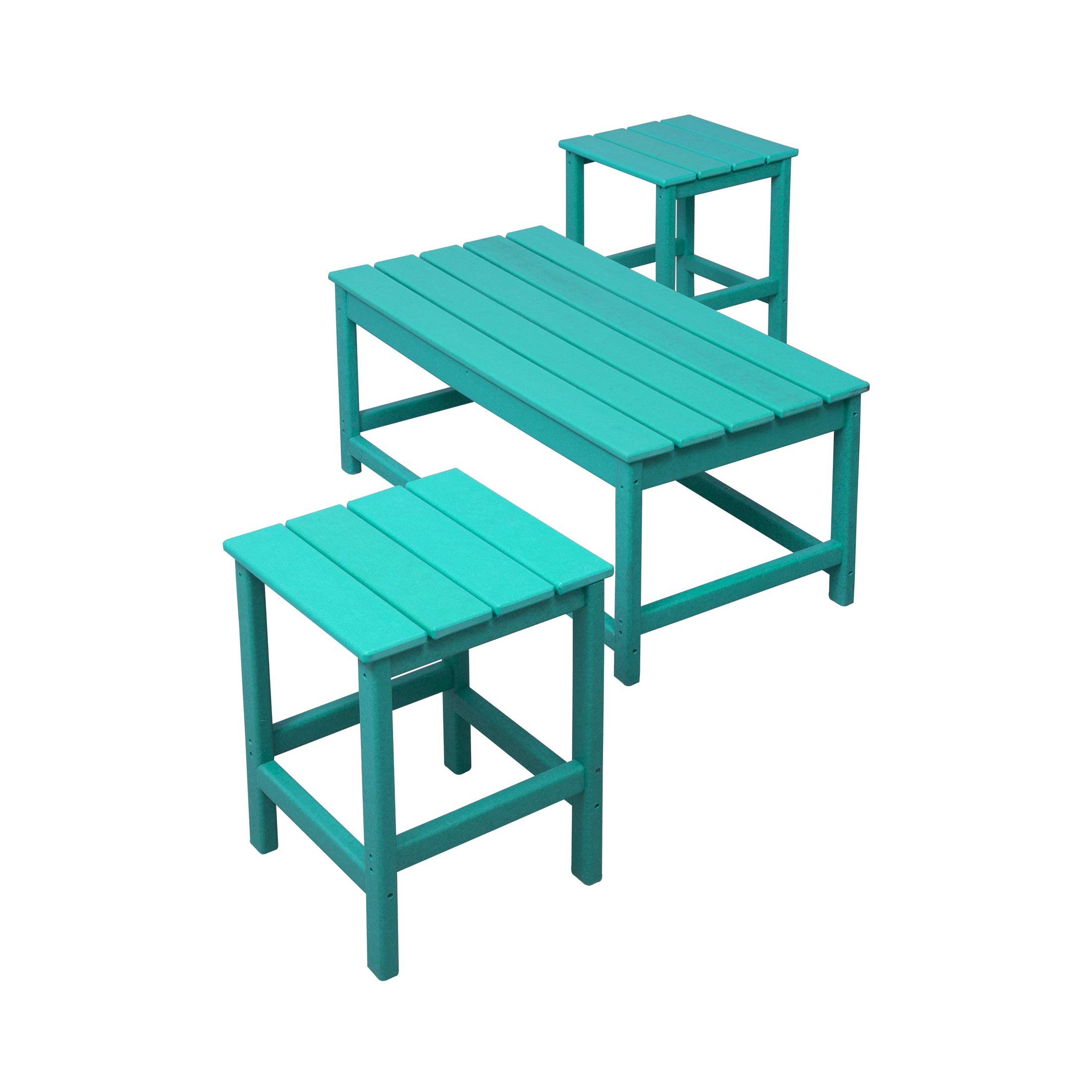 WO Home Furniture HDPE 2-Piece Side Table Set with 1 Coffee Table for Adirondack Chairs | Weatherproof & UV Resistant Outdoor Patio Furniture | Perfect for Backyard, Garden, Porch, Poolside & Camping Use