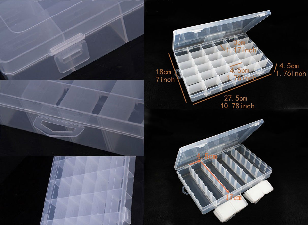36 Grids Adjustable Plastic Storage Box Organizer - Large Transparent Thick Hard Compartment for Toys, Jewelry, Office Supplies & Kitchen Utensils | Perfect for Craft Rooms, Desktops & Drawer Organization