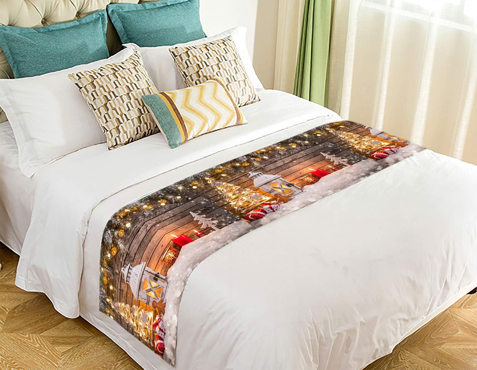 Handcrafted Wooden Christmas Bed Runner - 20x95 Inch Decorative Bed Scarf for Holiday Home Decor | Perfect for Festive Bedroom Styling & Seasonal Home Accents