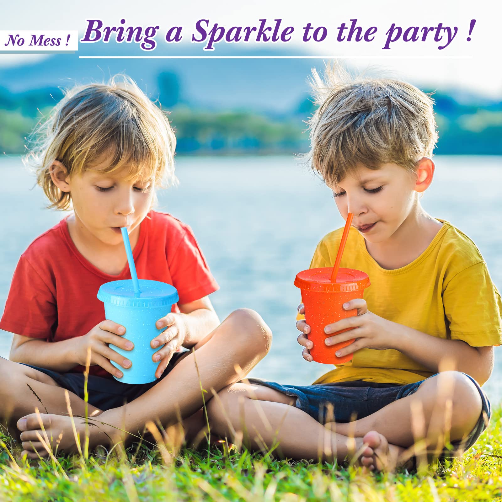 72 Pcs Glitter Reusable Plastic Tumblers with Lids & Straws - 16oz (500ml) Colorful Party Cups for Adults, Birthday Celebrations, Coffee & Cocktails - Bulk Pack for Events, Picnics & Home Use