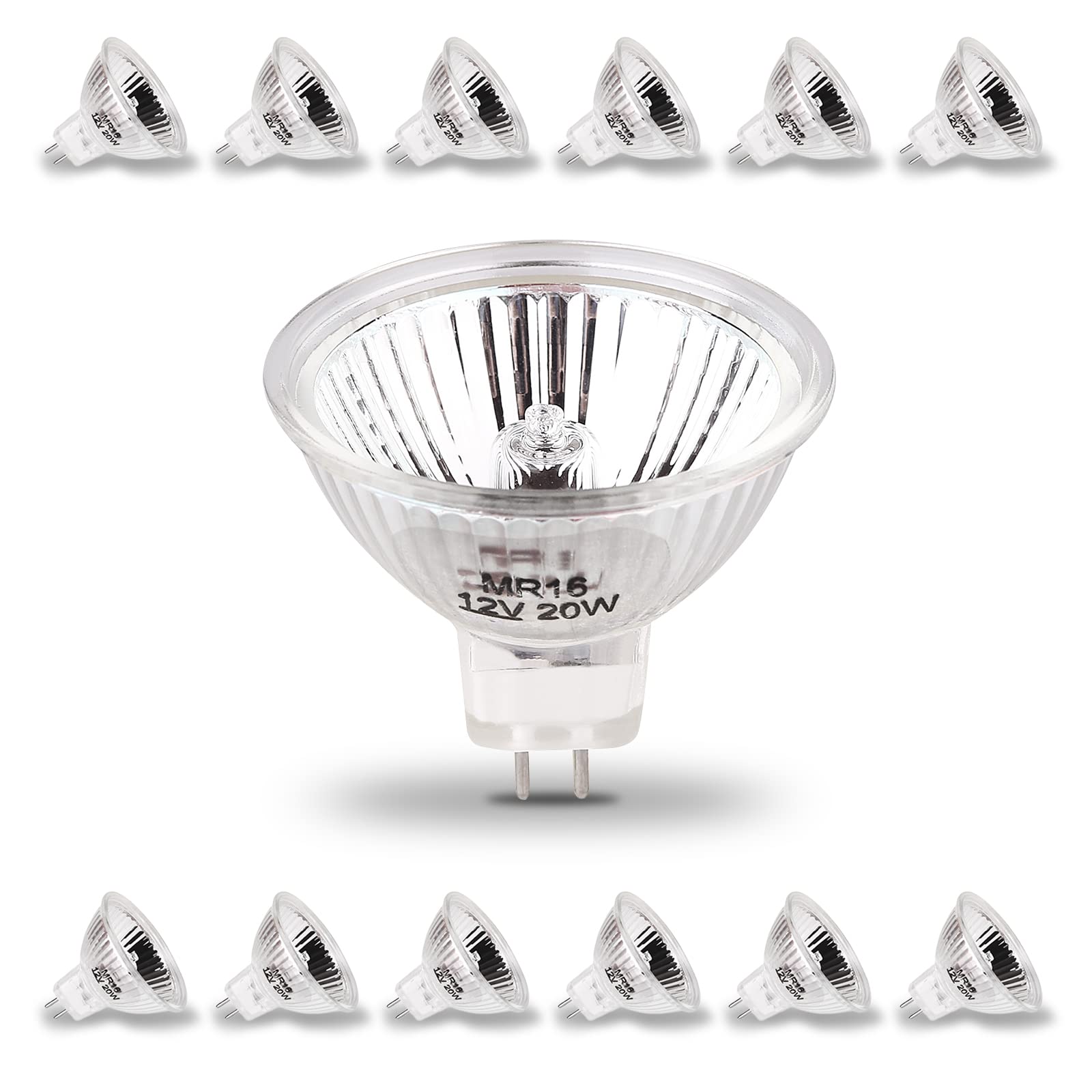 12 Pack Halogen G4 12V 20W Light Bulbs - Warm White Bi-Pin Base MR16 Bulbs with Long Lifespan | High Lumens Halogen Reflector Bulbs for Fiber Optic Lighting, Accent Lighting & Display Cases | Glass Cover MR16 Replacement Bulbs