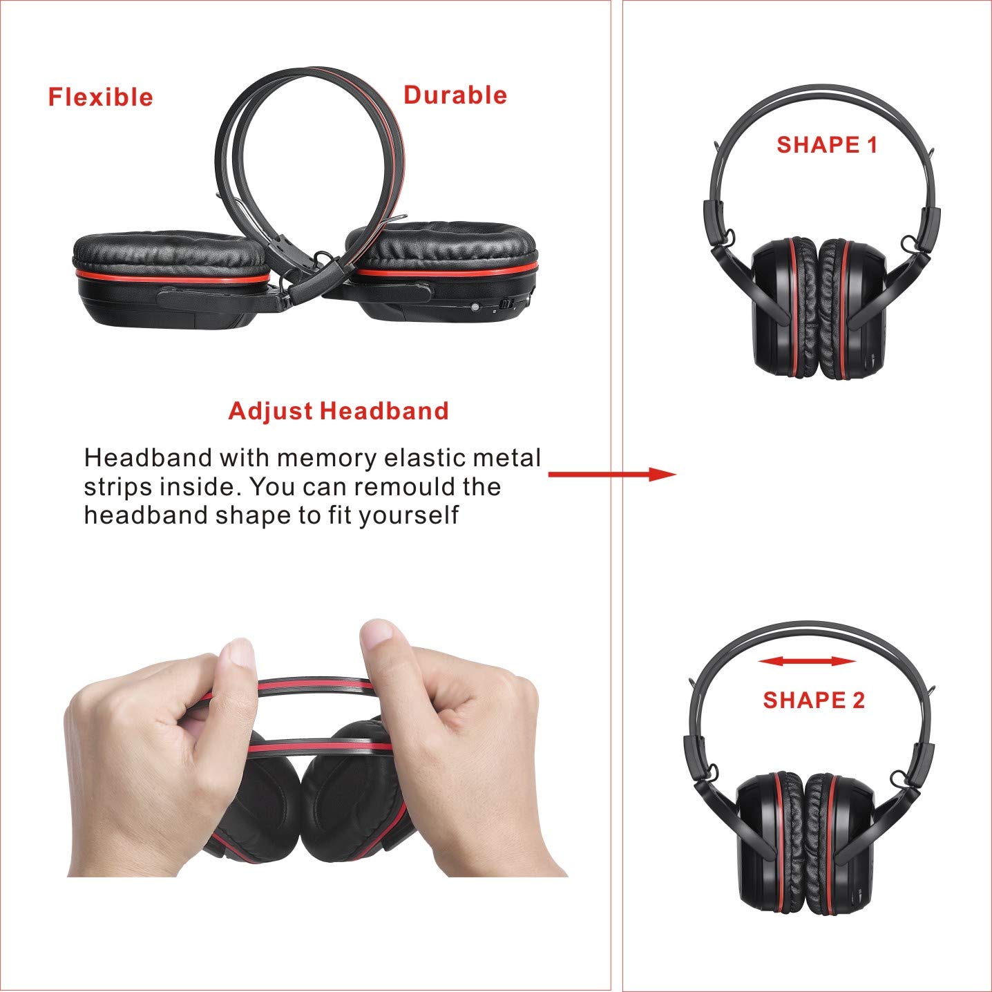 SIMOLIO Universal IR Wireless Headphones for Car DVD/TV - 2 Channel Infrared Headphones for Kids with 3.5mm Aux Cord & Storage Bag - Rear Seat Entertainment Headset for Travel, Road Trips and Long Car Rides